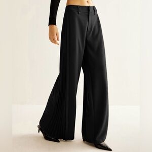 NWT Commense Black Side Pleated Wide-Leg Pants — Size XL